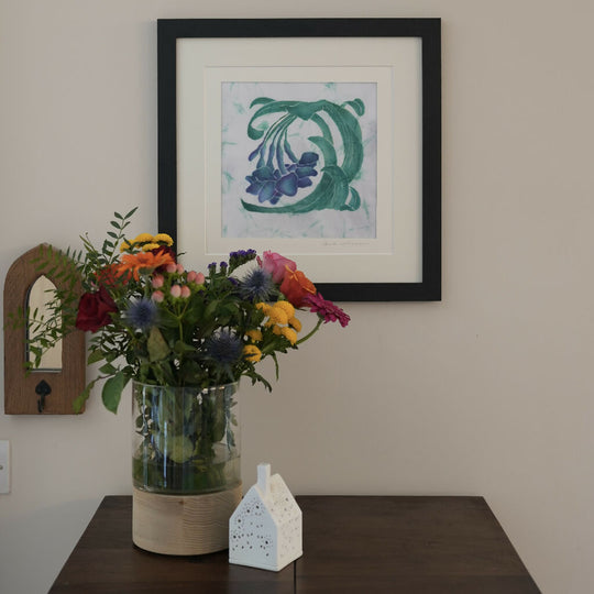 Agapanthus Hand Dyed Batik Art in Blue and Green