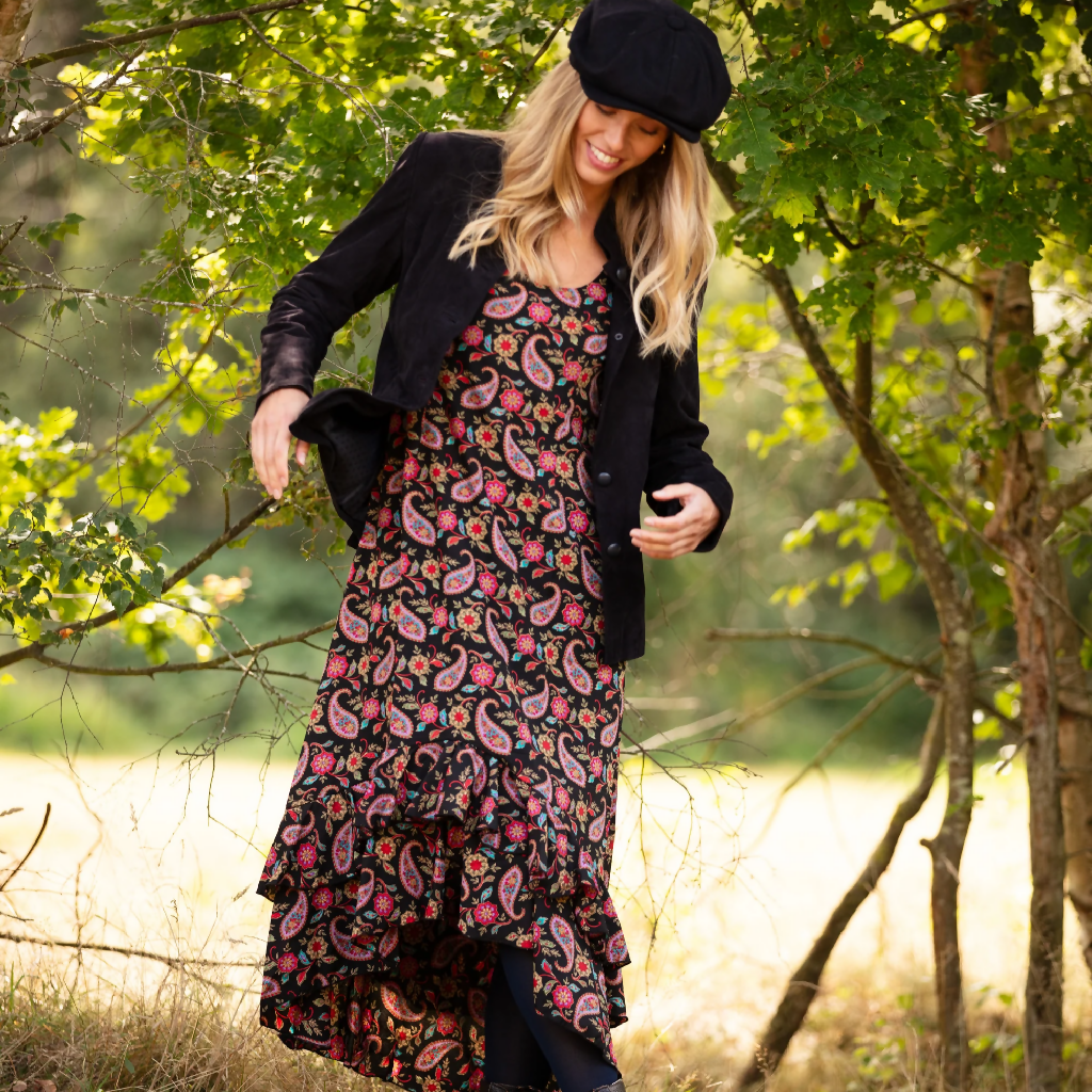 Victoria Midi Dress in Black Paisley