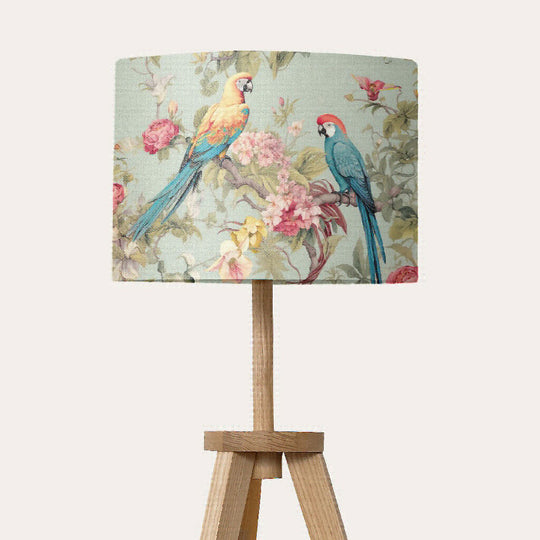 Floral Print with Parrots Pastel Coloured Lampshade