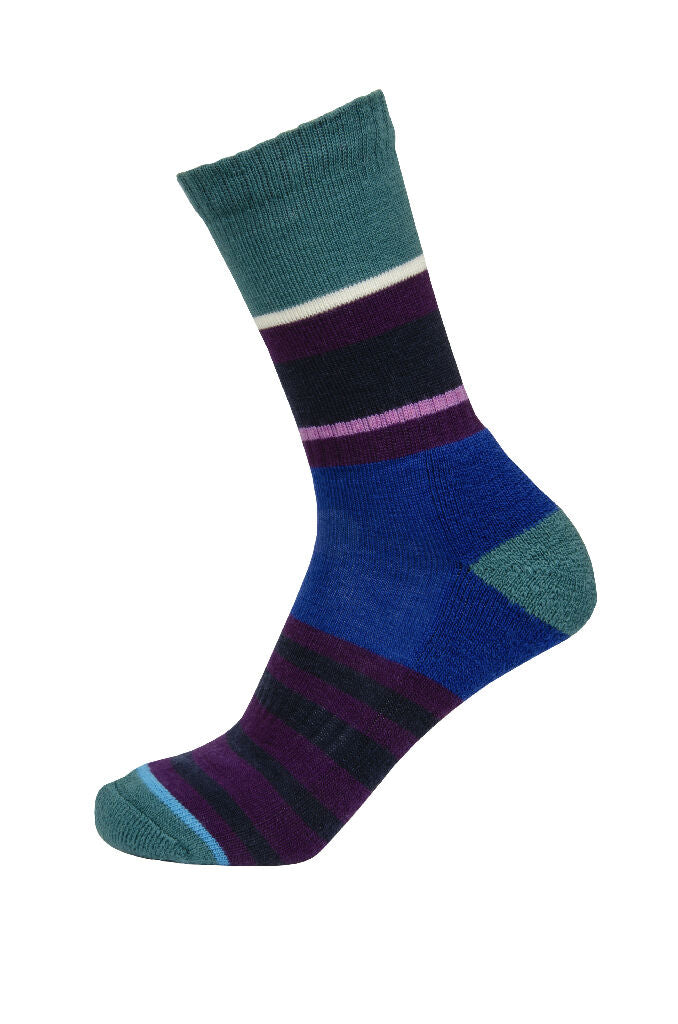Unisex Cushioned Merino Multi-Stripe Sock - Tree Green