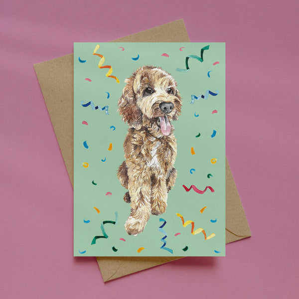Watercolour Cockapoo Confetti Birthday Card