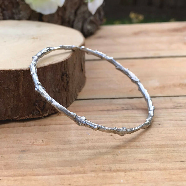 Chunky Silver Twig Bangle