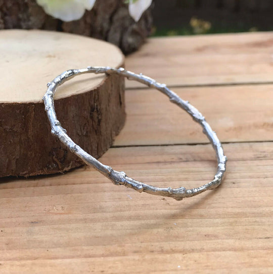 Chunky Silver Twig Bangle