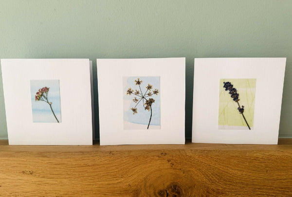 Set of 3 handmade real pressed flower cards