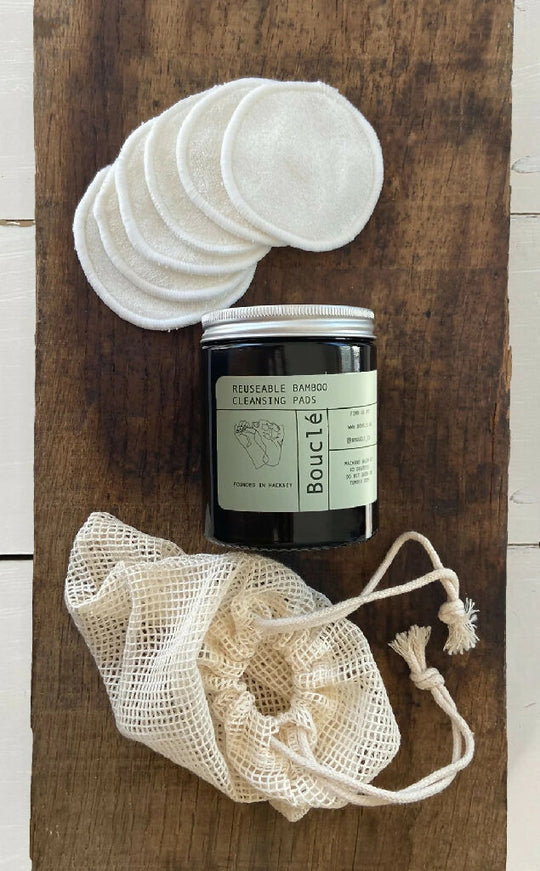 Bouclé Bamboo Reusable Makeup Remover Pads in Amber Glass Jar