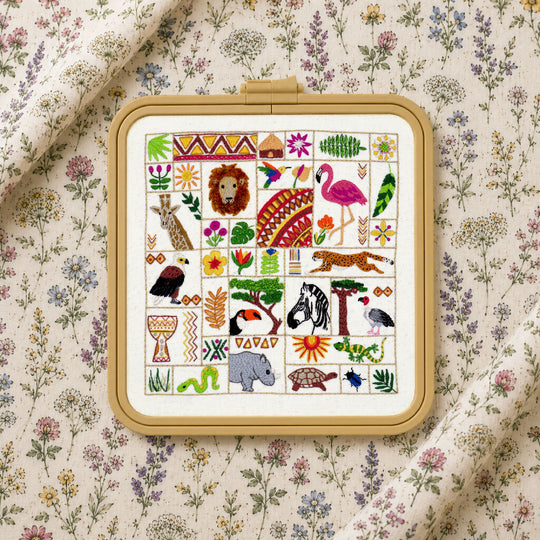 Escape to Africa Hand Embroidery Kit with Pre Printed Fabric and Colour Pattern