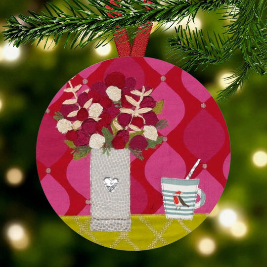 Christmas Roses Ceramic Tree Decoration