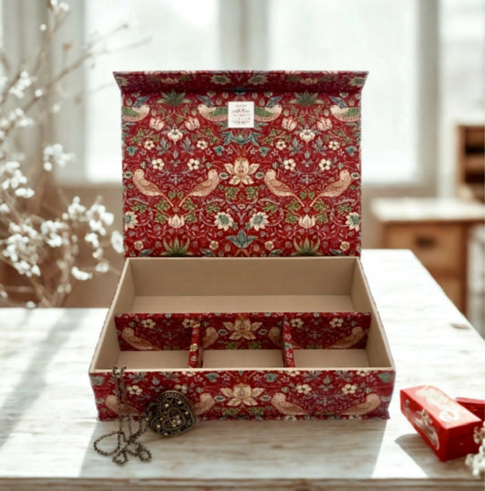Strawberry Thief Trinket Box | Handmade Fabric Organiser | Arts and Crafts Movement Gift | Jewellery, Sewing, Stationery Storage Box