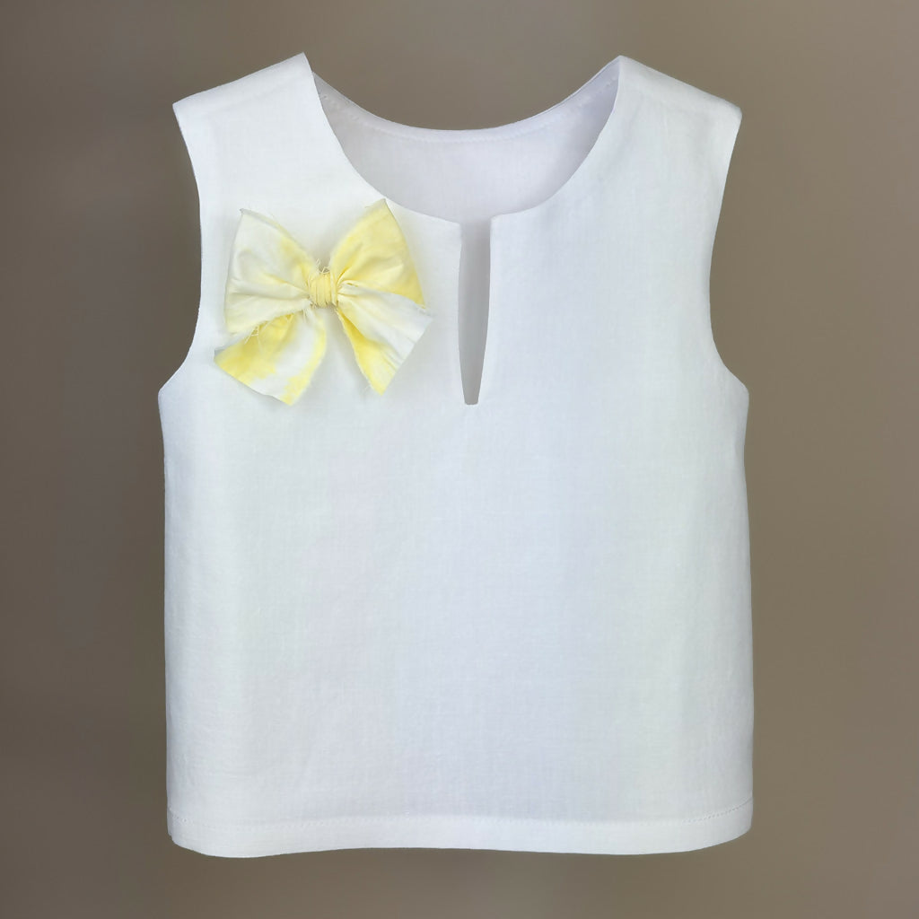 V-neck Girls Top with Yellow Ribbon Feature