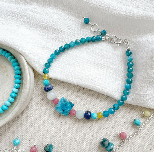 Summer Token Bracelet with apatite, pink jade and yellow opal