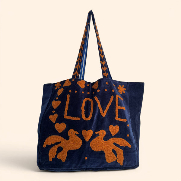 LOVE velvet embroidered tote bag | Various Colours Available