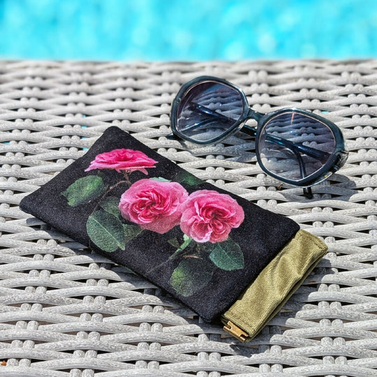 Pink Rose Velvet Glasses Case