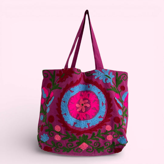 Embroidered Suzani Shopper Bag in Purple