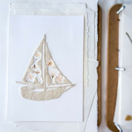 Hand Embroidered Botanical Sailboat Artwork