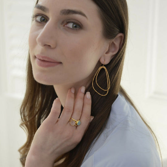 Gold Plated Brushed Silver Asymmetric Triangle Earrings