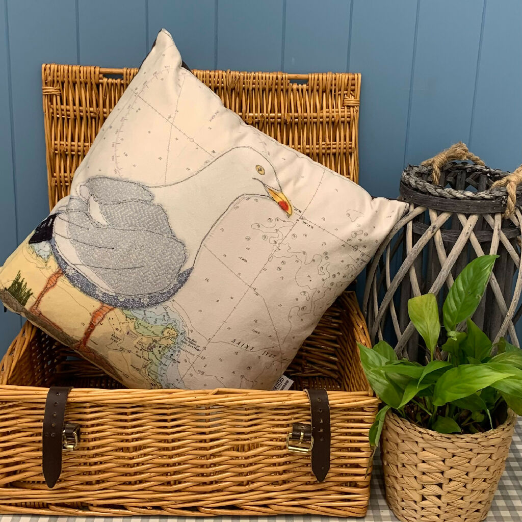 Seagull at St Ives Cornwall Faux Suede Cushion