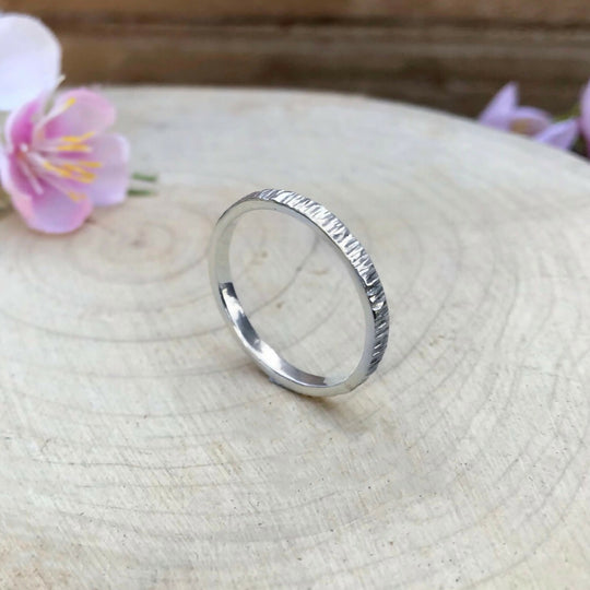 Handmade Silver Narrow Tree Bark Ring