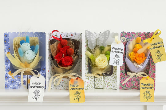 Forever Rose Flower Card -Handmade in the UK with real preserved roses that last for months