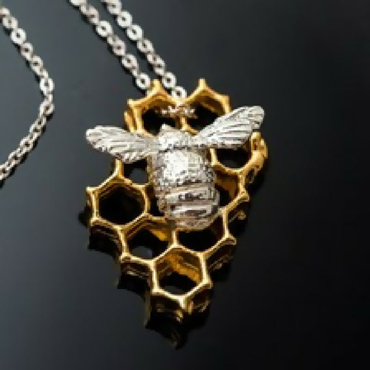 Sterling Silver Bee and Honeycomb Pendant