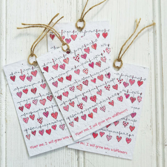 Plantable Seed Card Gift Tags 'Hearts on the Line' Design