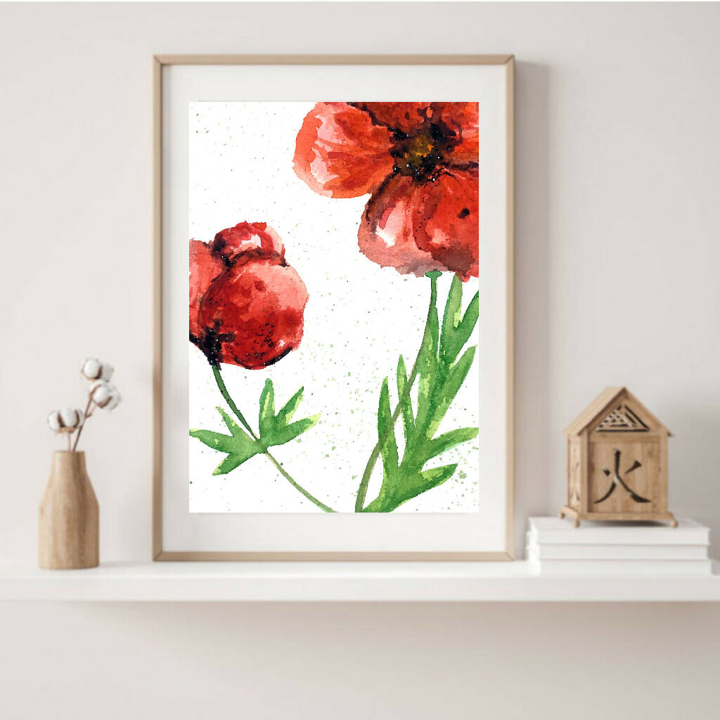 Double Poppy Watercolour Print