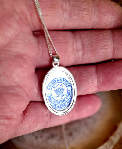 Forget me not broken china with crest silver pendant
