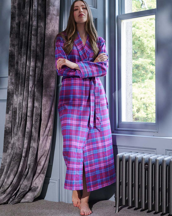 Women's Brushed Cotton Dressing Gown – Portree Pink Tartan