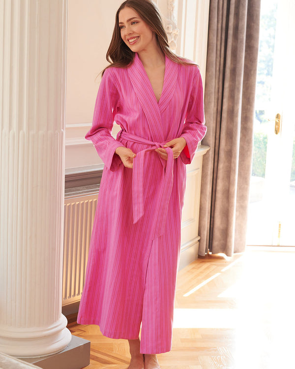 Women's Brushed Cotton Dressing Gown – Westwood Raspberry Stripe