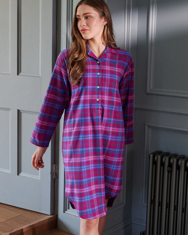 Women's Brushed Cotton Nightshirt – Portree Pink Tartan