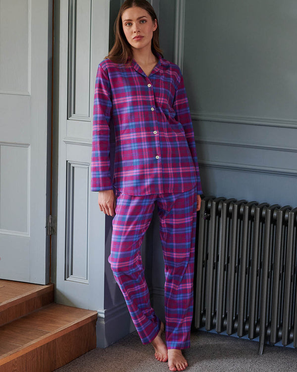 Women's Brushed Cotton Pyjama Set – Portree Pink Tartan