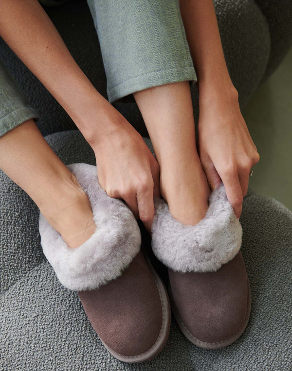 Women's Heather Sheepskin and Suede Slipper Boots – Truffle