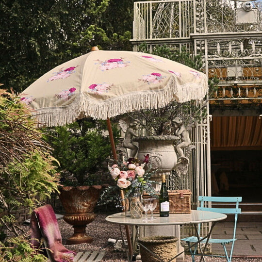 'Helena' Large Tassel Fringed Outdoor Parasol