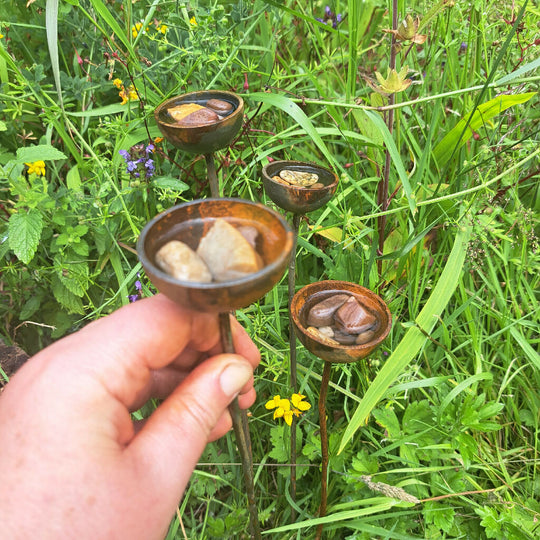 Rustic Bee & Butterfly Water Cups: Pollinator Garden Decor