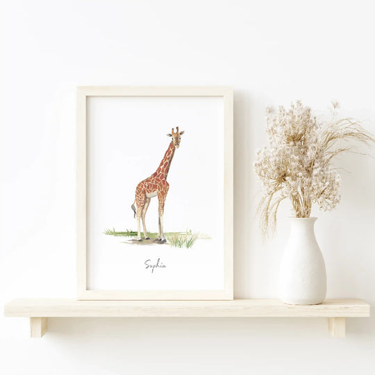 Watercolour Giraffe Personalised Art Print