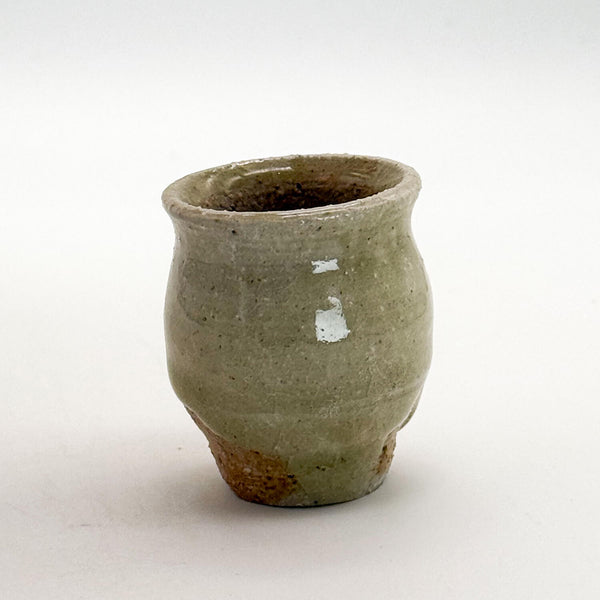 Wood fired mini vase green celadon 2 side