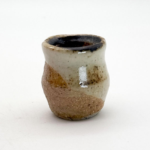 Wood fired mini vase white shino front