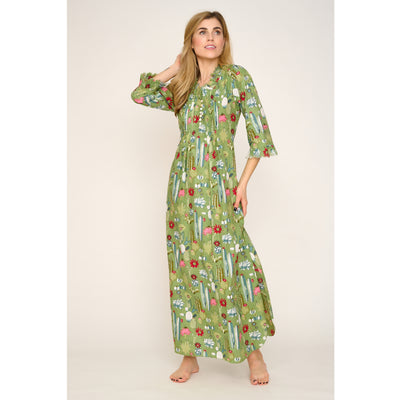 Cotton Annabel Maxi Dress In Green Cactus