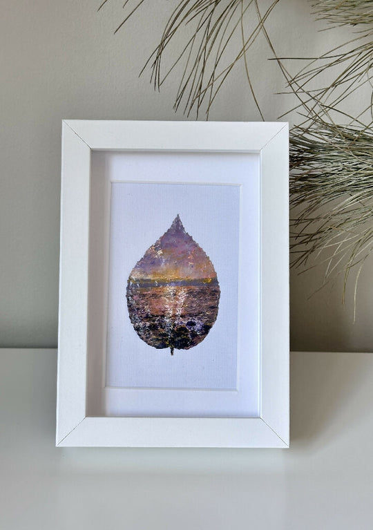 Coastal Sunset Acrylic Leaf Art 10 x 15 cm Frame in White