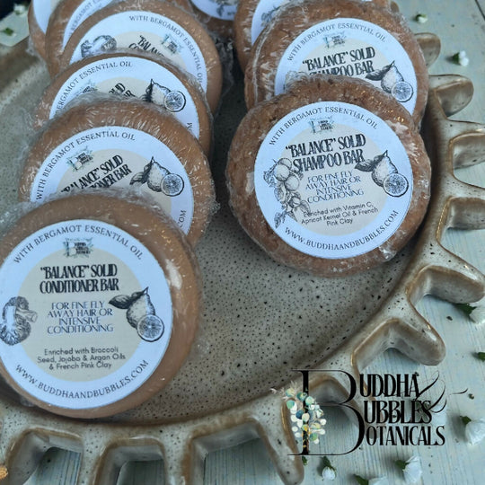 Solid Shampoo and Conditioner | Fine Flyaway Hair | Enriched with Vitamin C, French Pink Clay & Bergamot Essential Oil