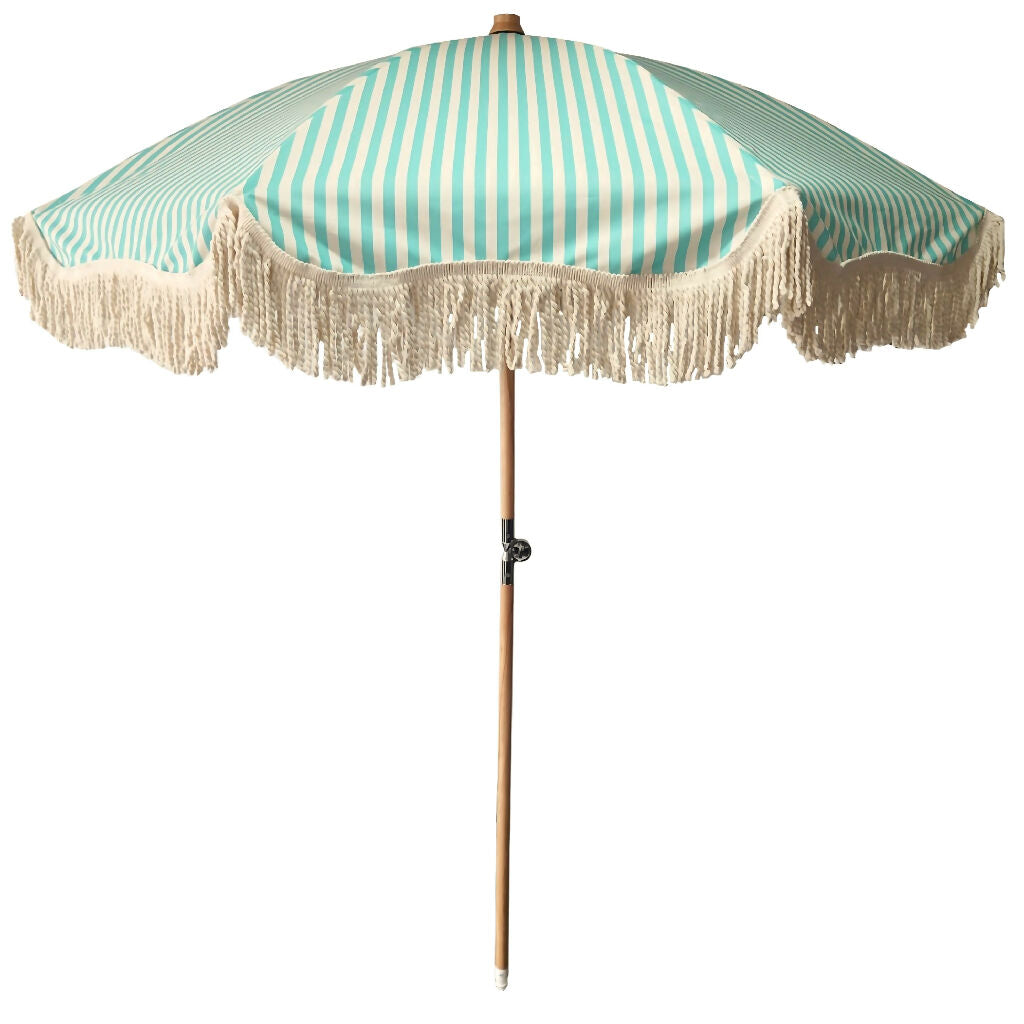 aquamarine and ecru striped parasol cut out image