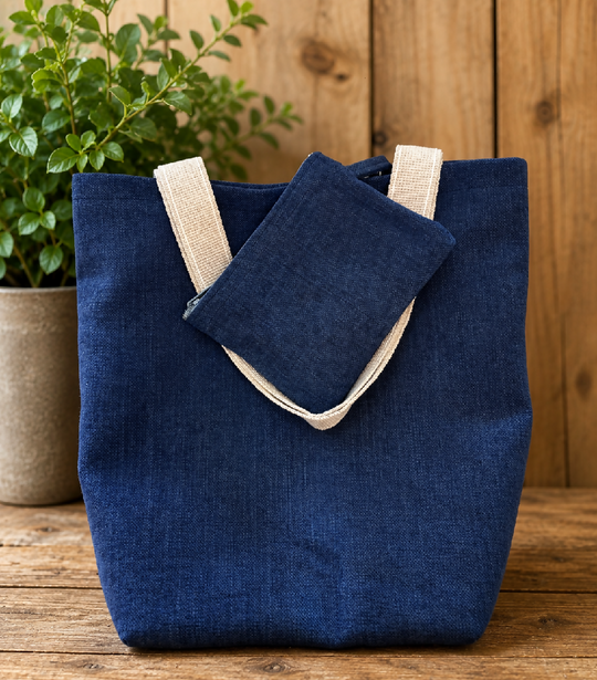 Handmade Navy soft Organic Tote Bag & Purse Set