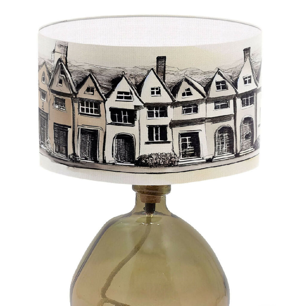 lampshade with houses print townhouse illustration