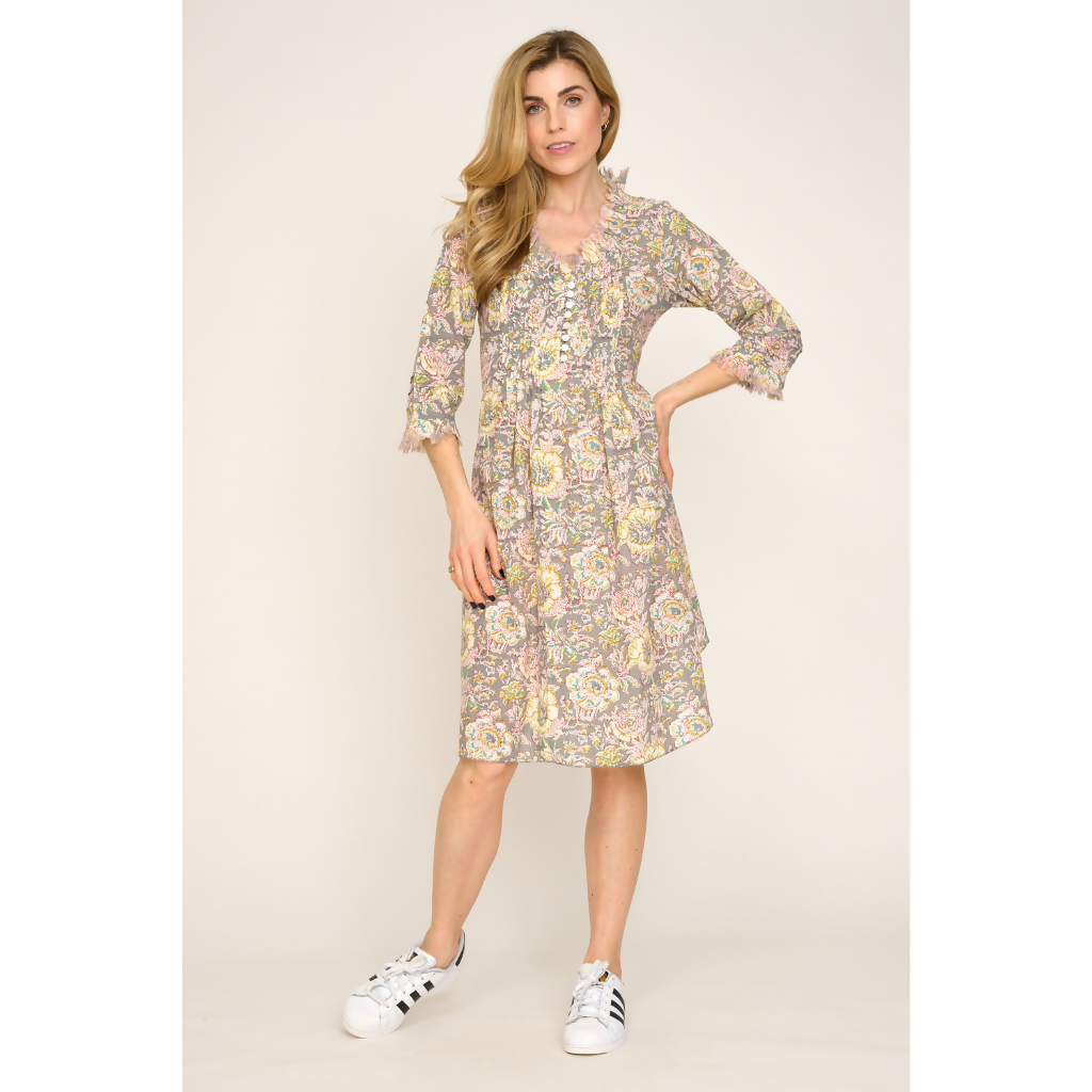 Annabel Cotton Tunic in Dove Grey Floral
