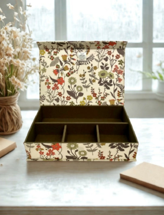 Handmade Liberty Wild Flowers 4-Compartment Fabric Keepsake and Organiser Box