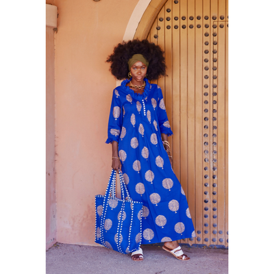 Cotton Annabel Maxi Dress in Marrakesh Blue & Gold