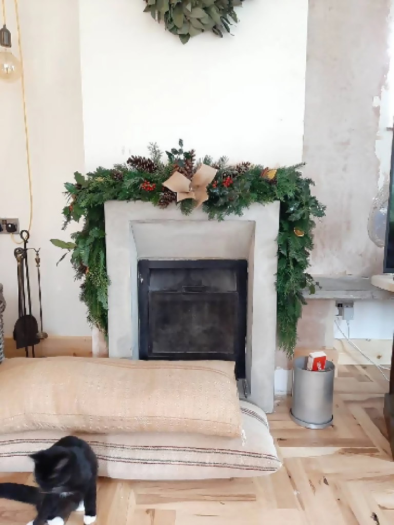 Christmas garland made from Fresh Evergreen Branches & Natural Decorations