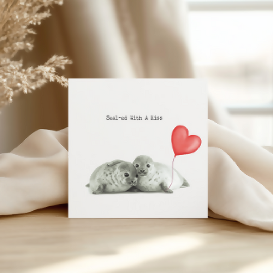 Sealed With a Kiss Card – Cute Seals Hugging with Heart Balloon Love Card for All Occasions