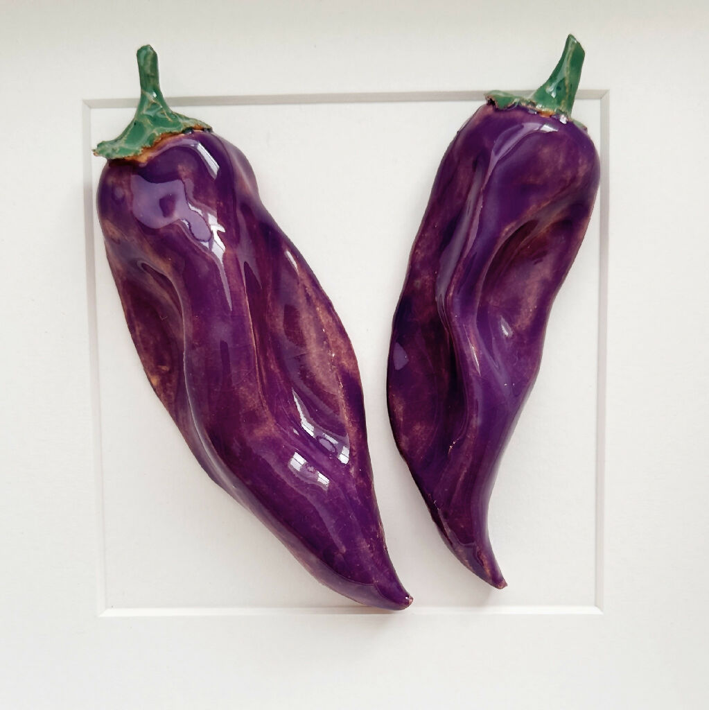 Ceramic Kitchen Wall Art: Purple Peppers