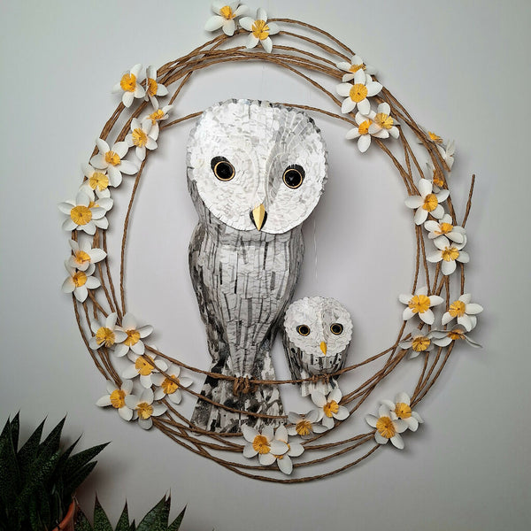 Great Grey Owl Mama and Baby Wall art paper sculpture