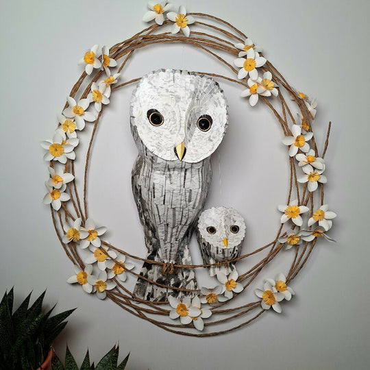 Great Grey Owl Mama and Baby Wall art paper sculpture